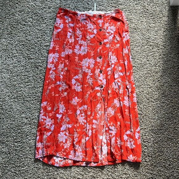Free People Retro Love Midi Floral Skirt in Burnt Orange Size 8 - Picture 2 of 6
